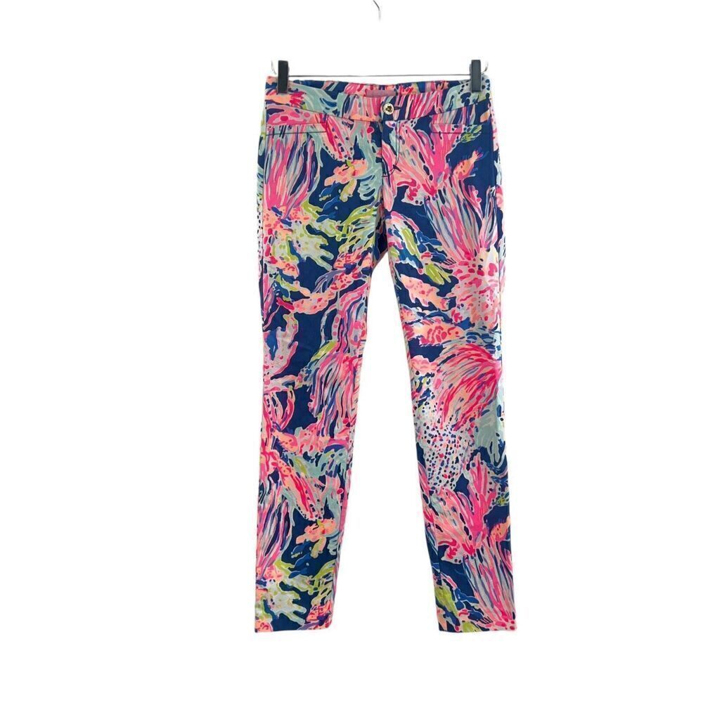 Lilly Pulitzer Floral Print Kelly Ankle Crop Pants Size 00 Funky Prep